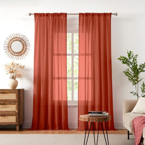 Melodieux Gardinen mit Kräuselband - H245 × B140cm Half Transparent Voile-Vorhang, Einfarbig Dekorative Schlaufenvorhang für Wohnzimmer, Kinderzimmer, 2er Set