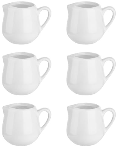 TOYANDONA 6Pcs Small Milk Jug - White Ceramic Milk Jug with Handle, Sauce Pots, Mini Tea Pot, Gravy and Coffee Cups for Home Kitchen Office Coffee Bar (110 ml/3.9oz)