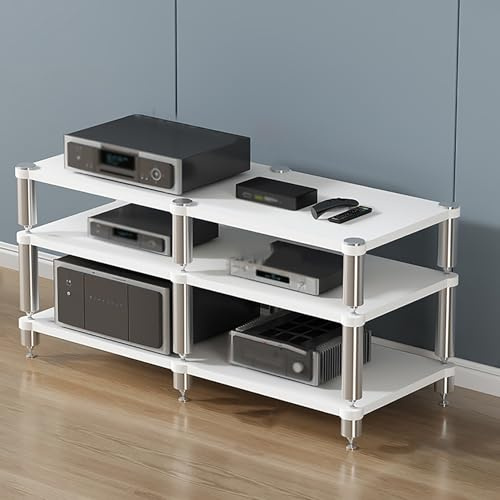 HiFi Audio Rack - Record Player Stand, Vinyl Shelf for Turntables, Media Console for Stereo Systems & Gaming, Modern Storage Unit (White, 120x48x63cm)
