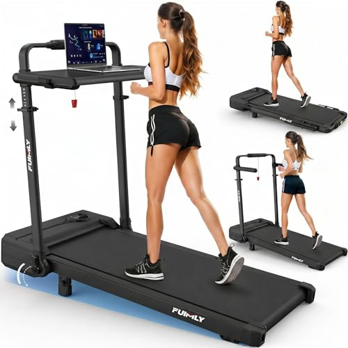 Walking Pad Laufband für Zuhause Klappbar - Walking Pad mit Steigung 9%, 8 in 1 Schreibtisch Laufband mit verstellbarem Handlauf, 3.5 PS Leise Treadmill für Home Office & Büro, bis 150 kg, Schwarz