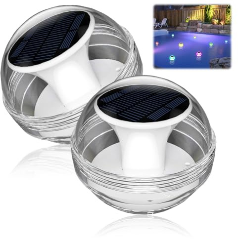 DASIAUTOEM Solar Schwimmende Pool Beleuchtung - 2 Stück LED Unterwasser Licht, Schwimmende Pool Licht, Solar Wasser Lampen IP65 Wasserdicht Poolbeleuchtung für Schwimmbad