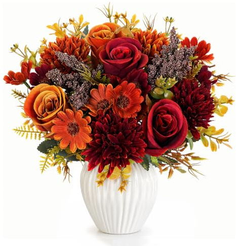 Zimoer 2 Ramo de Flores Artificiales Decoracion, Artificial Rosas Hydrangea Flower Flor Falsa Peonía Seda para Bodas Centros de Mesa Hogar Hotel Decoración de Fiestas (Naranja y Rojo)