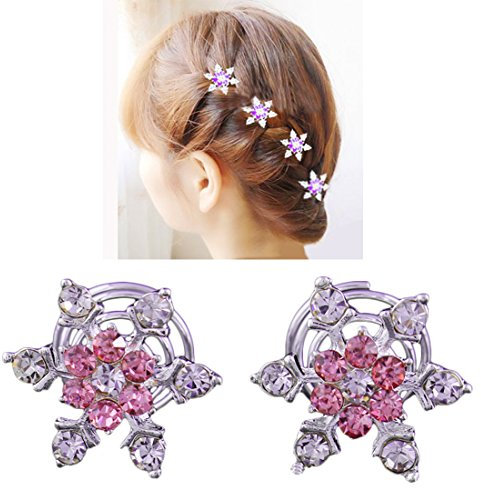 Miya® 4er Set Glamour wunderschöne Schneeflocken mit glänzenden Kristallen Strass, Haarnadeln Haarpin Haarspiralen Curlies, Braut Haarschmuck Hochzeit Jugendweihe, Form2 Farbe pink