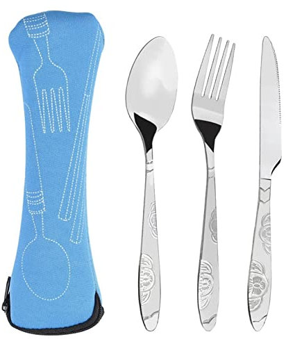 Camping Cutlery Set for 1, Travel Utensils Set with Case Portable Cutlery Set Stainless Steel Dinnerware Tableware for School Lunch Box Office Briefcases or Picnic Outdoor Activities