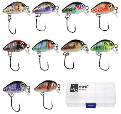 Zite Fishing Mini-Wobbler Set - 10 Ultra-Light Kunst-Köder Box Forelle Barsch - Einzelhaken Forellenwobbler 2,9cm 1,8g