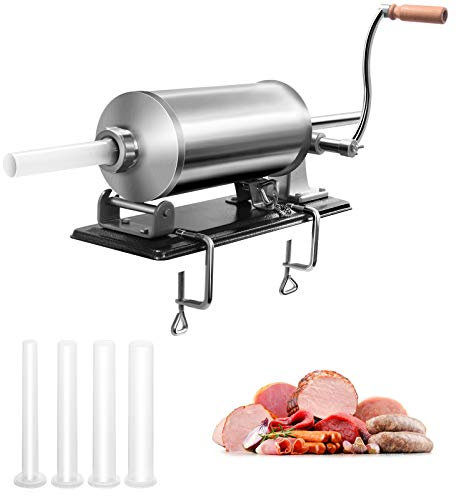 GOPLUS Wurstfüller aus Edelstahl, Wurstfüllmaschine Wurstmaschine Manuell, Wurstpress mit 4 verschiedene Füllrohre, Wurstspritze mit Befestigungsclip, Einfache Bedienung & leicht zu reinigen (4 KG)