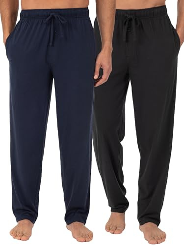 Fruit of the Loom Men's Extended Sizes Jersey Knit Sleep Pant (2-Pack), Black/Navy, Small