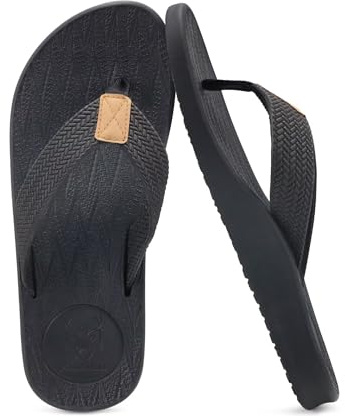 KuaiLu Chanclas Hombre Verano Playa Piscina Goma Flip Flops Caballero Comodas Piel Planas Caminar Cuero y Tela Sandalias De Dedo Antideslizante Yoga-Espuma Chancletas Negro 42
