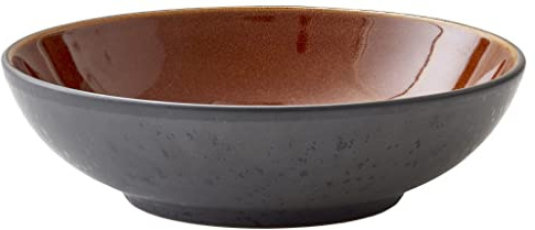 BITZ Pastaschüssel, Schüssel/Schale für Pasta und Salate, Durchm. 20 cm, Steingut, Schwarz/Amber