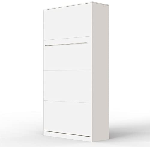SMARTBett Standard 90x200 120x200 140x200 160x200 | Schrankbett, Wandbett, Wandklappbett fürs Gästezimmer, Büro, Wohnzimmer, Schlafzimmer Weiss 90 Vertikal