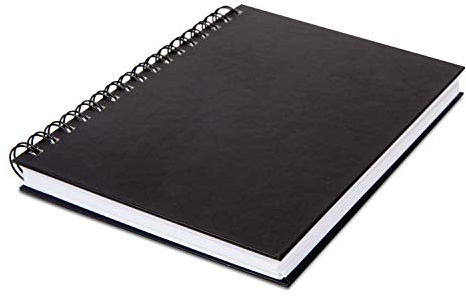 Skizzenbuch mit Spiralbindung und schwarzem Hardcover, DIN A4 Hochformat, 100 Blatt, 110 g/m², reinweißes Zeichenpapier, radierfest, säurefrei und alterungsbeständig, Schwarz Weiß