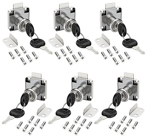 YOUNTHYE 6PCS Cabinet Lock 22mm, Metal Cupboard Locks with Key Alike Cam Lock Cylinder Furniture Locks for Mailbox Drawer Cupboard Cabinet Household Offic