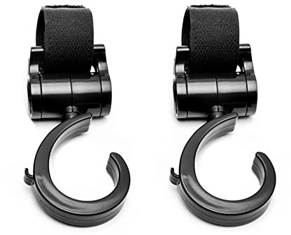 Eidyer Pram Hooks, Multifunction Stroll Buggy Bag Hook Hanger Pushchair Rotating for Buggy Clips Trolley Hanging Bags Clothes - 2 Pack