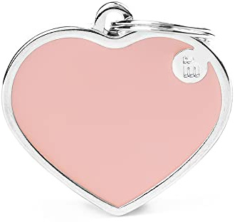 My Family Medaglietta per Cane Personalizzata Made in Italy, Cuore Grande Rosa, Targhetta Cane con Incisione Gratis, Smaltata a Mano in Metallo, Collezione Basic Handmade, 37x36 mm