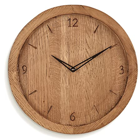 Natuhr Massivholz Wanduhr Bold Classic - große 30 cm Holzuhr rustikal Räuchereiche (Funk-Uhrwerk/Schwarze Zeiger)