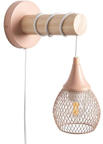 LEDKIA LIGHTING - Lámpara de Pared Monah | Diseño Elegante y Moderno | Compatible con Bombillas E27 hasta 40W | Uso en Interiores: Salas, Comedores, Dormitorios | Rosa Pastel, Metal, Madera