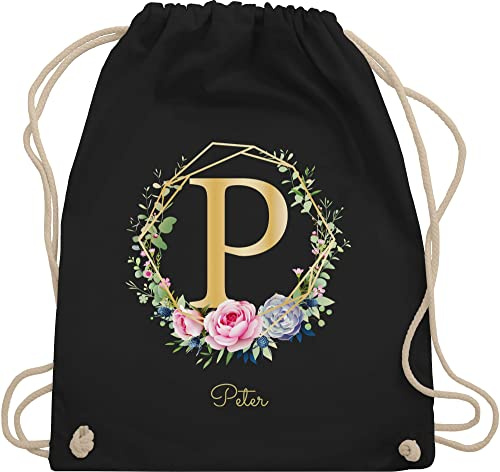 Turnbeutel Rucksack - Initialen - Anfangsbuchstabe Geschenkidee I Individuelles Geschenk mit Namen personalisiert Buchstaben bedrucken I Custom Gift selbst gestalten - Unisize - Schwarz