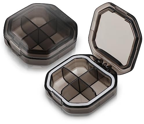 WLLHYF 1 Stuck Pillendose mit 4 Fächer, Tablettenbox Reise-Pillen-Organizer Kleine Pillendose für Taschengeldbörse Tragbarer Medizin-Vitamin-Behälter(grau)