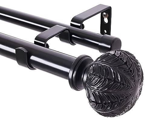 Double Curtain Rods,WL.Rocaille 1 Inch Curtain Rods 72 to 144 Inches,Window Telescoping Dual Curtain Rod Set with End Cap,Adjustable Decorative Black Curtain Rods for Bedroom,living Room