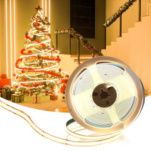 Muzata 16.4FT/5M 320LED/m High Density COB LED Strip Lights DC24V 3000K Spotless Warm White fit LED Channel U1SW U108 U103 Light Strip SH3L(Power Adapter not Included)