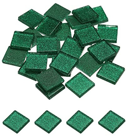sourcing map Mosaïque Carrelage Tuile Tesselle, Verre Éclat Cristal Vrac Carré Paillettes Carreaux 2x2cm pour Maison Décoration, Artisanat, Pack de 25(100g, Vert)