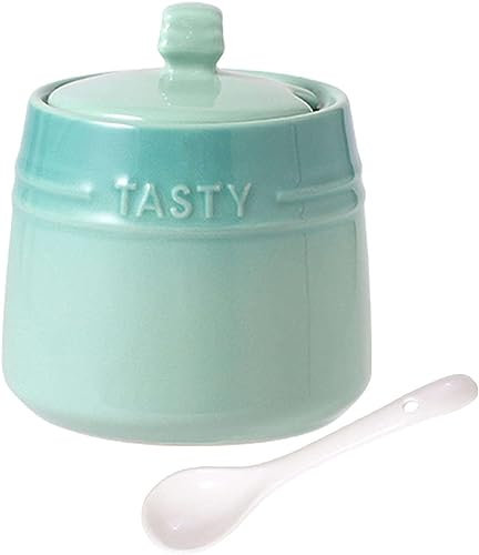 Sucrier, sucrier avec couvercle, sucrier en céramique dégradé français avec couvercle, sucrier solide avec cuillère, pot à épices en porcelaine, rangement de décoration de cuisine-rouge ( Color : Gree