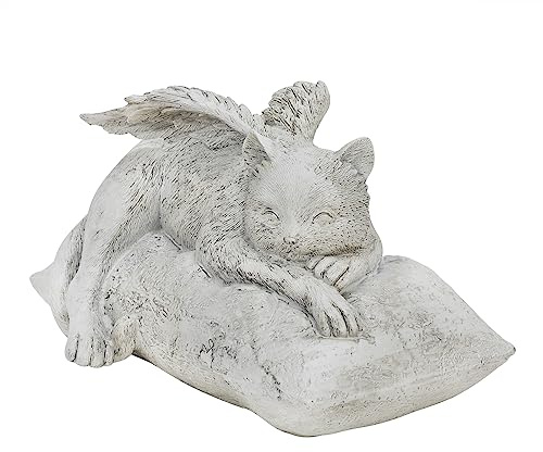 FakeFace Katze Engel Gedenkstatue, Hautier Grabstein Denkmal Grab Marker Tribut Statue, Garten Deko Polyresin-Engelfiguren Statue Schlafender Katze Statue mit Flügeln Katzen Hunde Gedenkstein