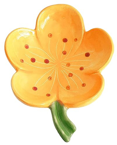 Keramische Seifenschale für Badezimmer, Bar Seifenhalter mit ablauf, Selbst-Draining Seifenschale, Blume geformte Seifenbehälter, Nette Seifenspeicher, Keramik Schmuck Tablett, Pfirsichblüte, Orange