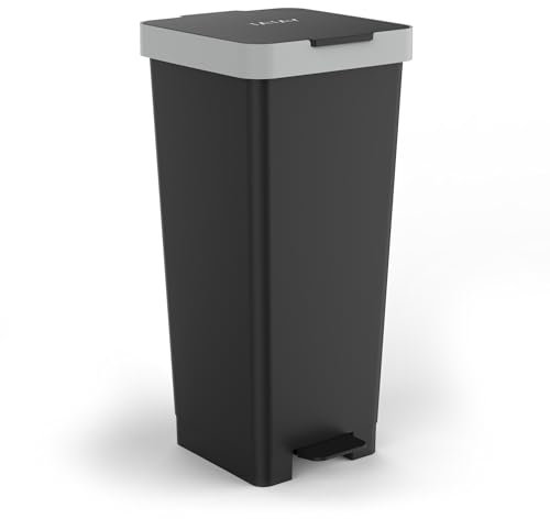 Tatay Cubo de Basura Cocina con Pedal Smart 40L | Diseño Compacto y Funcional | Uso Interior y Exterior | Apto para Bolsas de 30L a 50L | Plástico Resistente Libre de BPA | 33x31x67cm, Negro