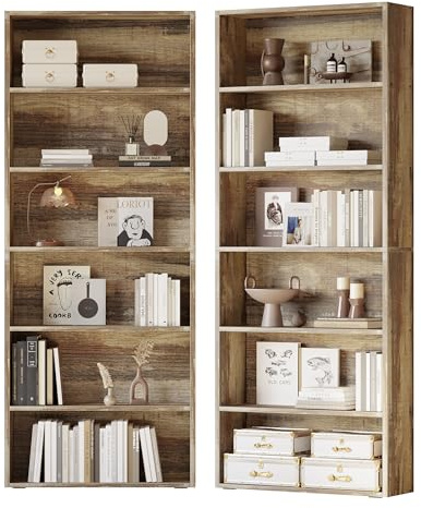 IRONCK Bookshelves and Bookcases Set of 2 Floor Standing 6 Tiers Display Storage Shelves 70 in Tall Bookcase Home Decor Furniture for Home Office, Living Room, Bed Room