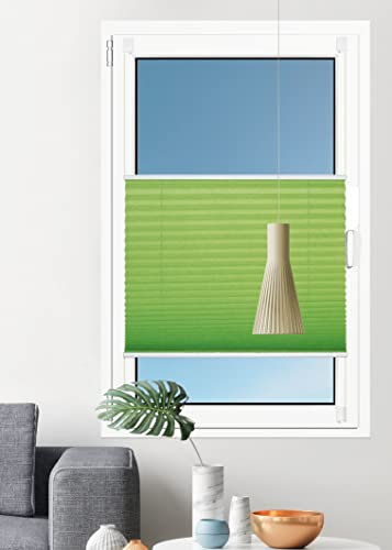 Deco4Me Premium Plissee ohne Bohren (Grün, 100 x 130 cm) - Blickdicht, ohne Verdunkelung, mit Klemmfix Halterung zum Kleben & Klemmen - Sichtschutz Rollo für Fenster