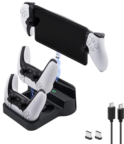 Mcbazel Ps Portal Charging Dock, 3-in-1 Charging Dock Station for PS5 DualSense & PS Portal, RGB LED Controller Charger Stand with Base Holder & USB-C Cables (Black)