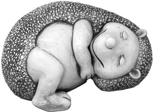 gartendekoparadies.de Schlafender Igel Mecki, Steinfigur, H. 20 cm, 24 x 34 cm, 17 kg, Grau, frostsicher aus Steinguss für Außenbereich