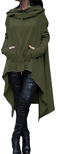 Cocila Oversized Sweater Damen Frauen Lose Hoodie Lange Kapuzen Tops Damen Sweatshirt Pullover Asymmetrische Bluse Katzen Pullover Mit Beutel