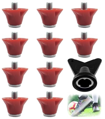 CHENNAN 10 Pezzi Punte di Ricambio per Scarpe da Calcio, Chiodi Per Scarpe Atletica Tacchetti, Tacchetti in nylon, con Chiave, Resistente All'usura, Per Scarpe Da Calcio Filettate Da 5 mm (Rosso)
