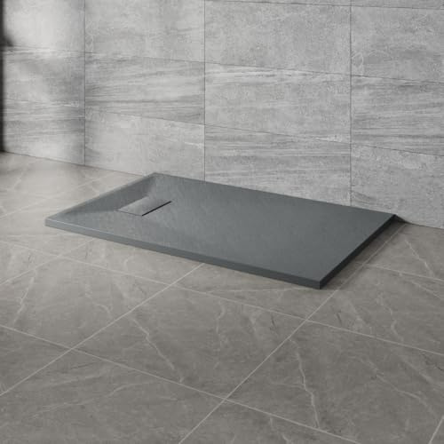NRG 1100x700mm Anthracite Rectangle Shower Base Tray SMC Slate Effect Slip-Resistance Bathroom Shower Enclosure Tray
