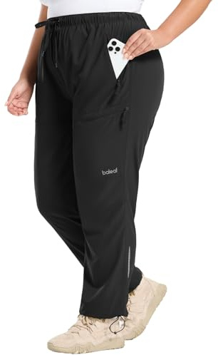 baleaf Pantaloni da trekking da donna, taglie forti, elasticizzati, impermeabili, con tasche con chiusura lampo, Nero , 3XL Plus