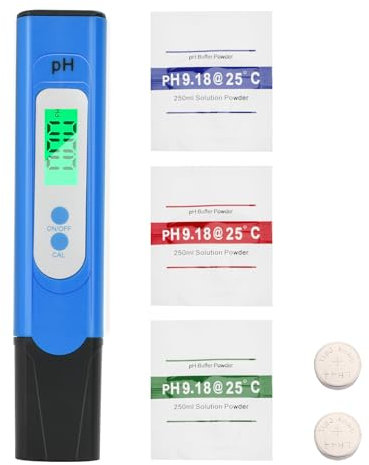 Aideepen PH-mètre numérique, plage de mesure de pH 0-14, haute précision 0,01, testeur d'eau pH avec écran LCD rétroéclairé pour eau, aquarium, étang, piscine, avec poudre d'étalonnage (bleu)