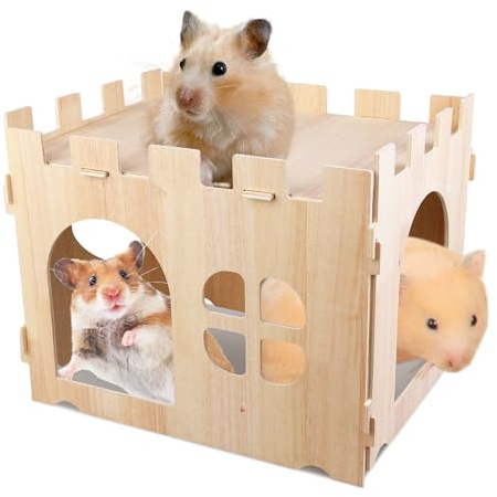 Casa de conejo grande, escondite de madera para conejos de madera, casa de juegos de conejos, casa de juegos de conejos desmontables, castillo de conejo para conejillos de indias, conejos enanos