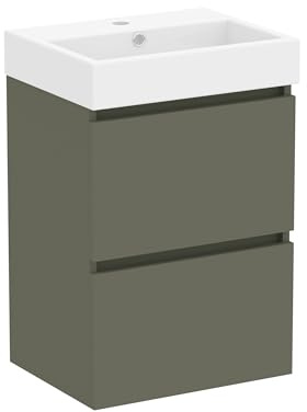 Baikal Mobile da bagno Mini. Mobile montato. 2 cassetti sospesi con lavandino. Armadio da bagno. Lavabo Ceramico. 45 cm verde muschio.