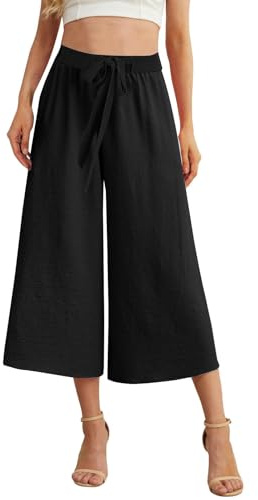 Pinocchietto Estivo Donna Cotone E Lino Tinta Unita Larghi Pantaloni a 7/8 Casual Estivi Capri Pinocchietti Donna Taglie Forti Eleganti Pantalone con Tasche Corti al Ginocchio Spiaggia Bermuda