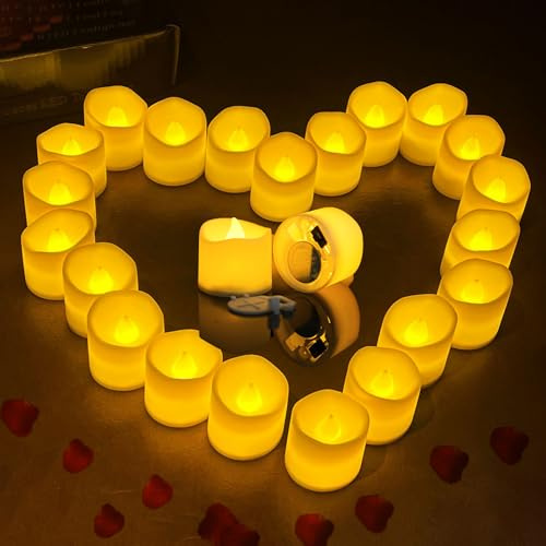 EHIOG 24 Candele LED Senza Fiamma, Tealight Elettroniche a Batteria, Effetto Tremolante Realistico, Luce Bianca Calda per Matrimoni, Feste, Natale, Casa, Interni ed Esterni