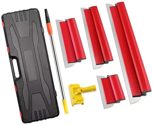 NEWFUN flächenspachtel set, 25 cm,40cm, 60 cm & 80 cm Spachtel zum Verputzen von Wänden und Decken,1.27M Teleskopstange mit Adapter für professionelle Anwendungen