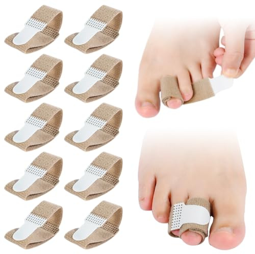 Zehenschutz Hammerzehenpolster - 10 Pack Hammerzehen Korrektur Zehenspreizer für Gebrochene Zehen, Gepolsterte Bandagen, Braun Orthopädischer Zehentrenner für Schiefe Zehen und Hallux Valgus