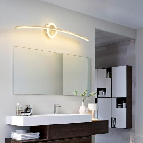 Mengjay LED Wandleuchte Innen Modern,Badezimmer Lampe 3000K/4000/6000K Spiegelleuchte Bad,Flurlampe Lang Wandlampe für Wohnzimmer Schlafzimmer Kinderzimmer Treppen (Gold, 100cm)