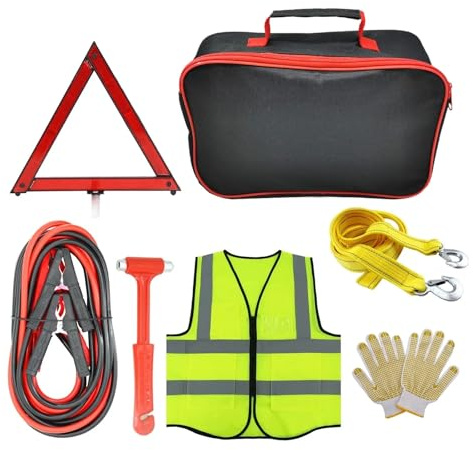 Kit di assistenza stradale di emergenza for auto/Cavo di avviamento, cinghia di traino, forniture di primo soccorso, pacchetto multiuso, strumento di autodifesa for automobilisti(Set2-8Pcs)