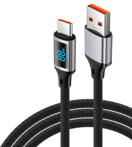 TERNCOEW Cavo da USB a tipo C 60 W Ricarica rapida con display di alimentazione a LED Cavo di tipo intrecciato in nylon per telefono portatile Tablet Cavo USB di ricarica rapida