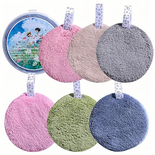 BS-MALL 6 Pcs Reusable Makeup Remover Pads with Round Box - Soft Micellar Water Wipes for Eye Shadow & Facial Cleansing - Gentle for All Skin Types - Perfect Women Gifts