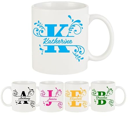 PrintWink Personalised Mug with Names | Custom Initial Coffee & Tea Cup for Gift on Wedding, & Birthdays | 11 oz Customised Mug for Friend, Dad, Mum