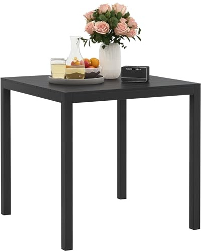 Outsunny Gartentisch 73x73 cm Wetterfest Aluminium Holzoptik Schwarz | Outdoor Esstisch, Rutschfest, Buffettisch für 4 Personen, Campingtisch, Balkontisch, Terrasse Balkon Garten